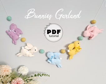 Easter Bunny Garland Pattern: Easy PDF sewing Tutorial - Felt Ornaments step by step