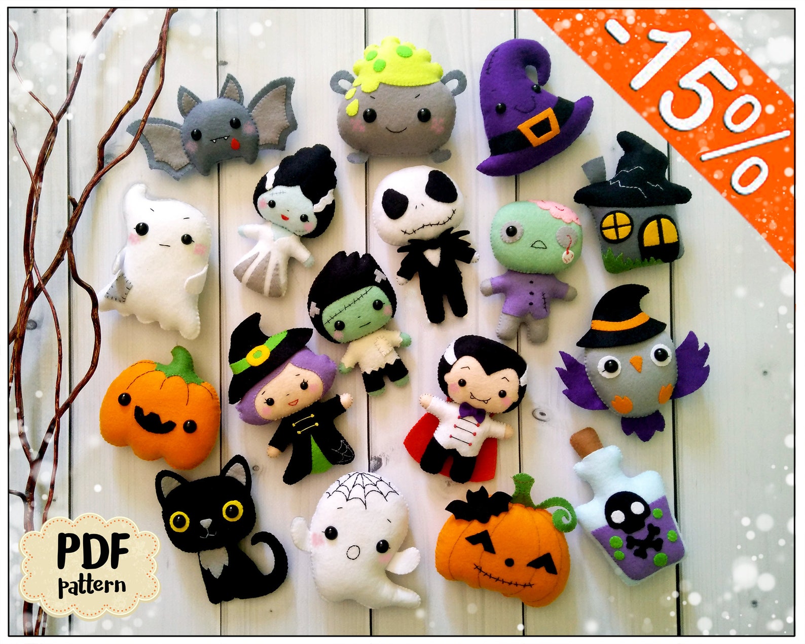 Halloween Ornaments Pattern Felt Halloween Ornament Sewing Etsy