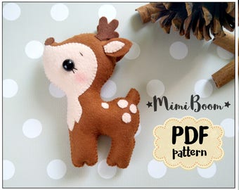 Felt deer pattern Felt sewing deer PDF tutorial DIY deer plushies tutorial Deer pdf sewing pattern DIY deer ornaments pattern felt