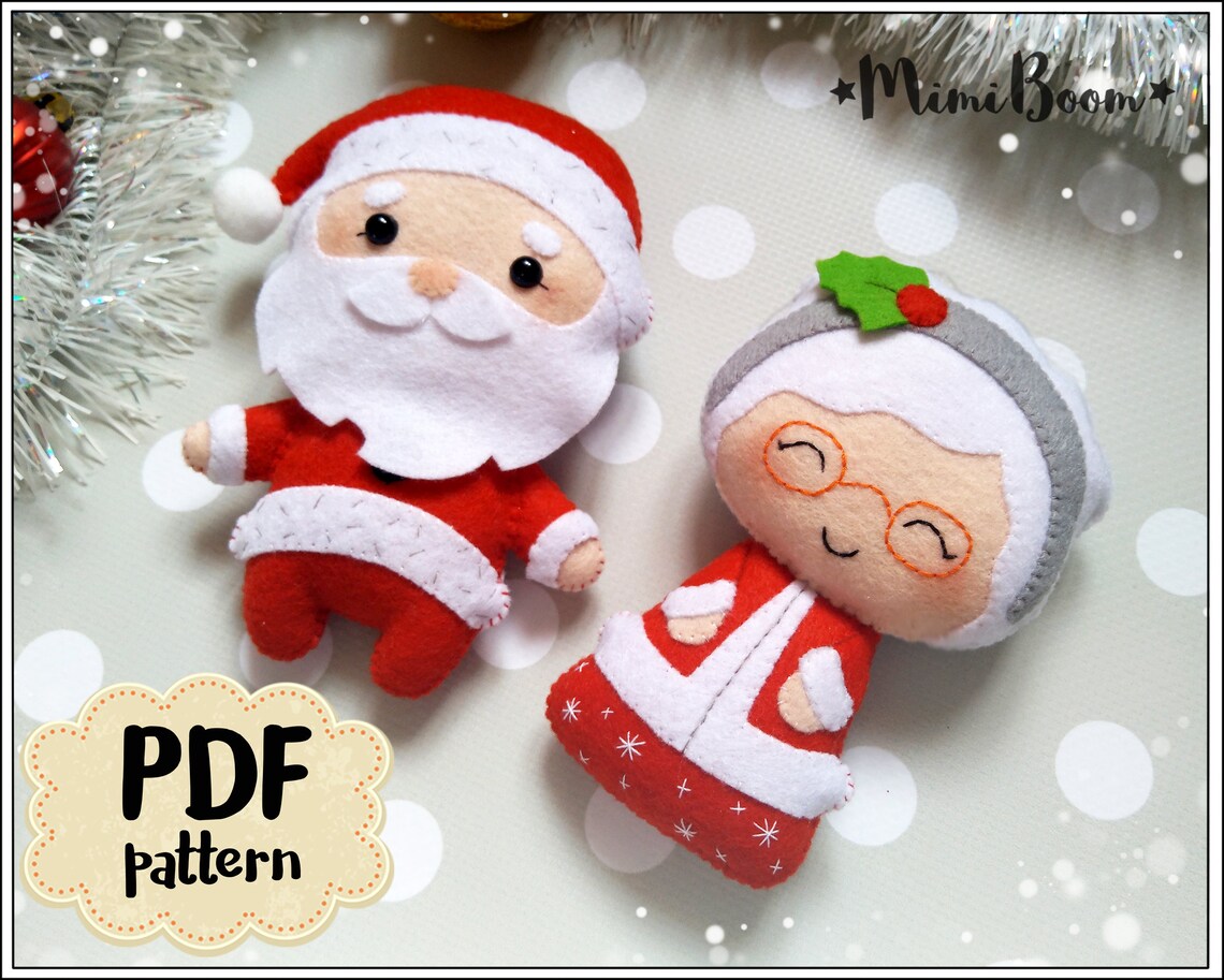 Christmas pattern felt Santa Claus and Mrs Claus pattern PDF Etsy