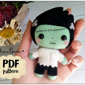 Cute Frankenstein pattern Halloween sewing tutorial Frankenstein felt template DIY felt ornaments Halloween patterns DIY Halloween ornaments