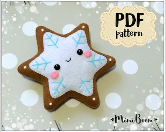 Gingerbread snowflake felt pattern Christmas pattern felt Gingerbread cookie PDF pattern Snowflake pattern Christmas ornaments easy pattern