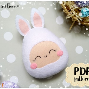 Easter egg in a bunny costume pattern Cute Easter egg PDF pattern Easter ornaments sewing pattern Easter egg felt pattern Kawaii Easter egg