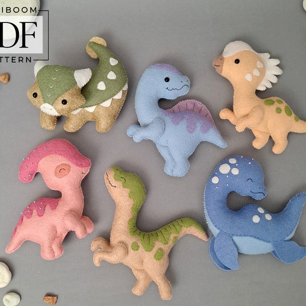 Set of 6 Sewing pattern dinosaur PDF Felt pattern dino Sewing pattern dinosaur Sewing with kids Cute dinosaur toy DIY