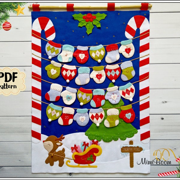 Felt Advent calendar pattern Christmas calendar pattern Christmas Countdown pattern DIY Christmas ornaments felt Advent pattern