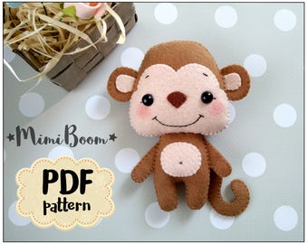 Felt monkey pattern PDF tutorial monkey plush sewing tutorial monkey DIY felt ornament monkey Sewing tutorial felt monkey baby mobile