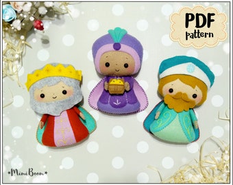 Christmas pattern felt Three Wise Man pattern Three Kings nativity pattern felt Nativity set pattern Caspar Balthasar and Melchior pattern