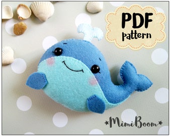 Felt Whale pattern Felt sewing whale PDF tutorial DIY whale baby mobile plushies tutorial pdf sewing DIY whale ornaments