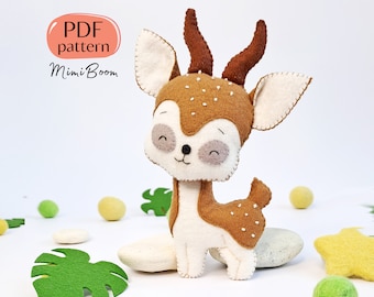 Padrão de feltro Antílope - Padrão de Animais Africanos - Padrão Digital Feltro - Padrão de Antílope PDF - Padrão de Animais Safari - Brinquedo Antílope