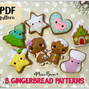 Patrón de pan de jengibre Patrón de adornos de pan de jengibre de Navidad Patrón de adornos de Navidad Patrón de galletas de fieltro Patrón de costura de pan de jengibre