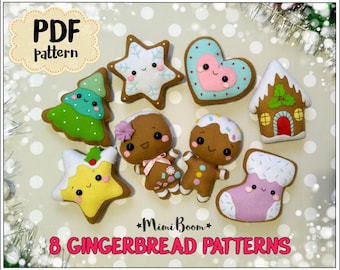 Gingerbread pattern Christmas Gingerbread ornaments pattern felt Christmas ornaments pattern Cookie pattern felt Gingerbread sewing pattern