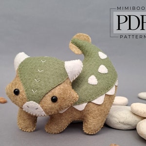 Dinosaur pattern felt - Dino ornament PDF Sewing tutorial - Step by step Ankylosaurus Sewing guide - DIY felt plushies