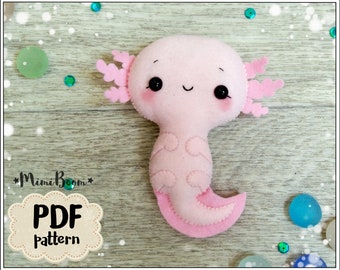 Felt axolotl pattern PDF Ocean pattern felt Cute pattern axolotl Easy pattern plushie Sewing pattern axolotl plushie pattern Kawaii axolotl