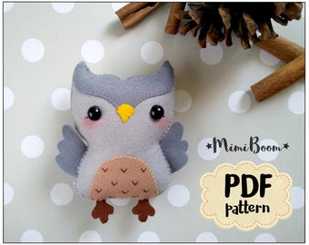 Felt owl pattern PDF owl tutoriall felt ornament owl sewing pattern DIY toy owl felt plushies tutorial ornaments Baby mobile owl making