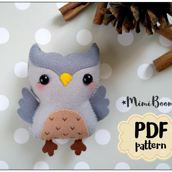 Felt owl pattern PDF owl tutoriall felt ornament owl sewing pattern DIY toy owl felt plushies tutorial ornaments Baby mobile owl making