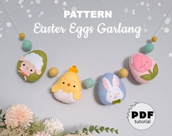 Felt pattern Easter eggs pattern PDF Easter egg ornaments Sewing pattern Easter bunny DIY Sewing tutorial Easter gifts