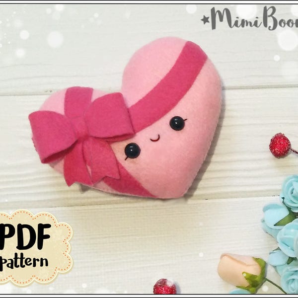 Valentines day pattern Heart with ribbon pattern Valentines heart pattern felt ornament PDF Love pattern felt Valentines day patterns PDF