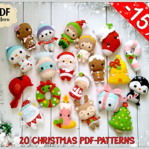 Felt pattern Christmas ornaments - Set of 20 Christmas patterns PDF - Christmas felt pattern - sewing tutorial Christmas ornament