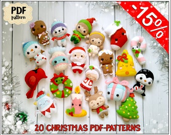 Felt pattern Christmas ornaments - Set of 20 Christmas patterns PDF - Christmas felt pattern - sewing tutorial Christmas ornament