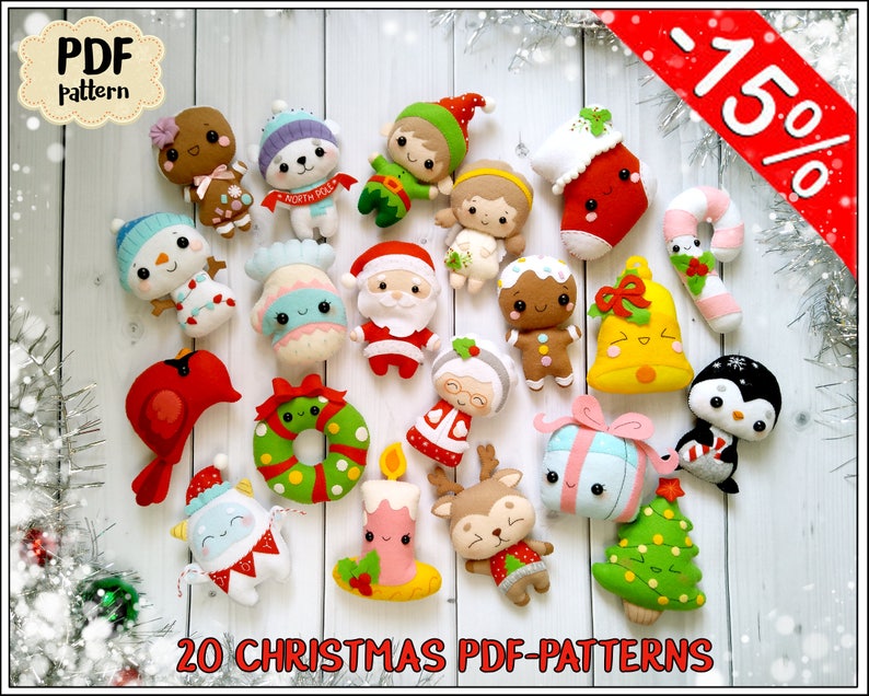 Christmas ornaments pattern 20 Christmas patterns felt Santa image 0