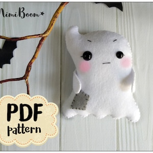 Halloween ghost pattern Halloween ornament tutorial Ghost Felt halloween pattern Ghost DIY ornament Halloween plushies Easy pattern Ghost