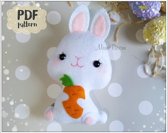 Easter bunny pattern felt PDF pattern bunny Easy pattern felt ornament Bunny sewing pattern Easter ornaments pattern Easy sewing pattern PDF