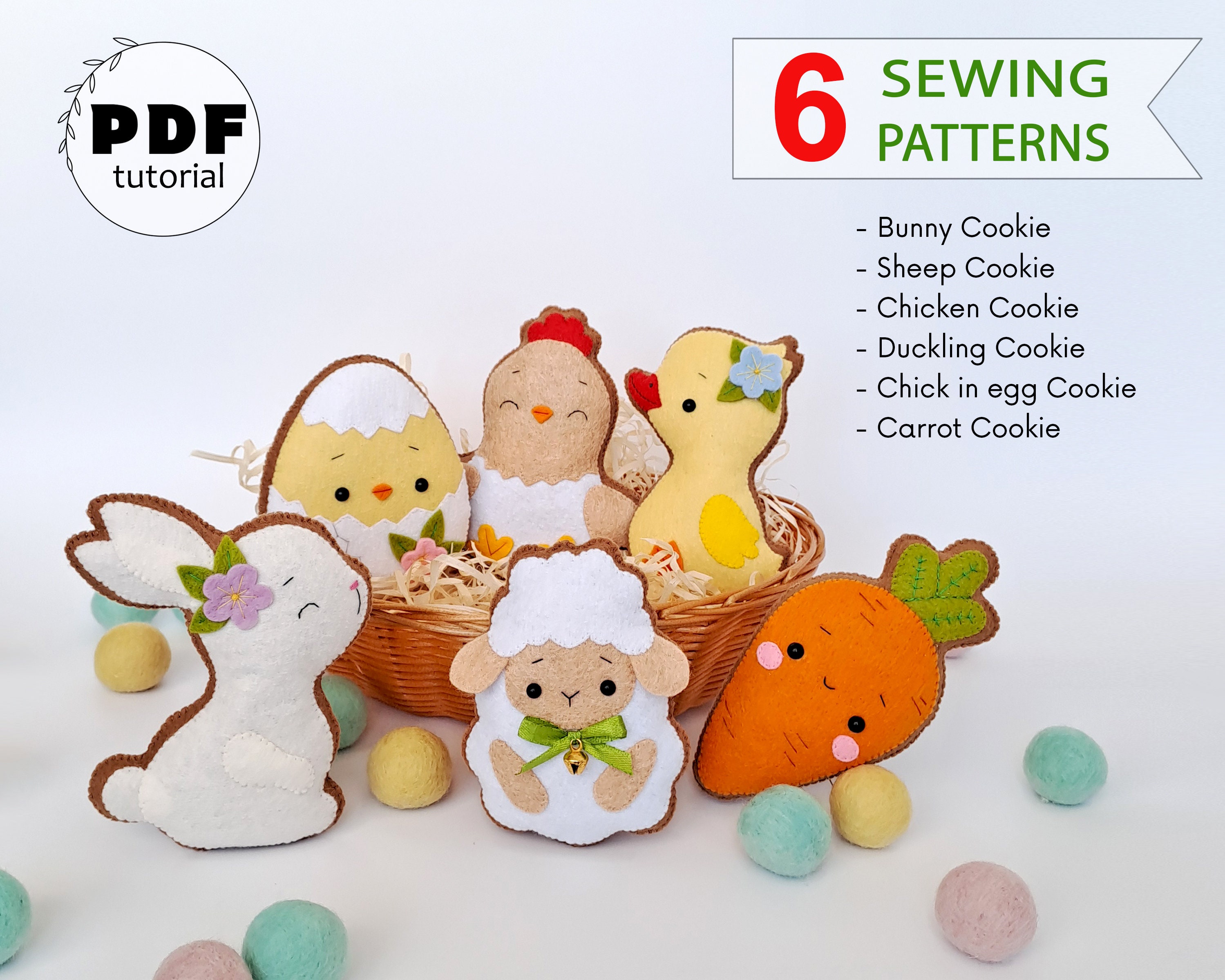 Patchwork Felt Egg House DIY Kit - Easter Craft Decor With Embroidery Materials (4 Pieces) - Kids Easter Bunny Ornaments
