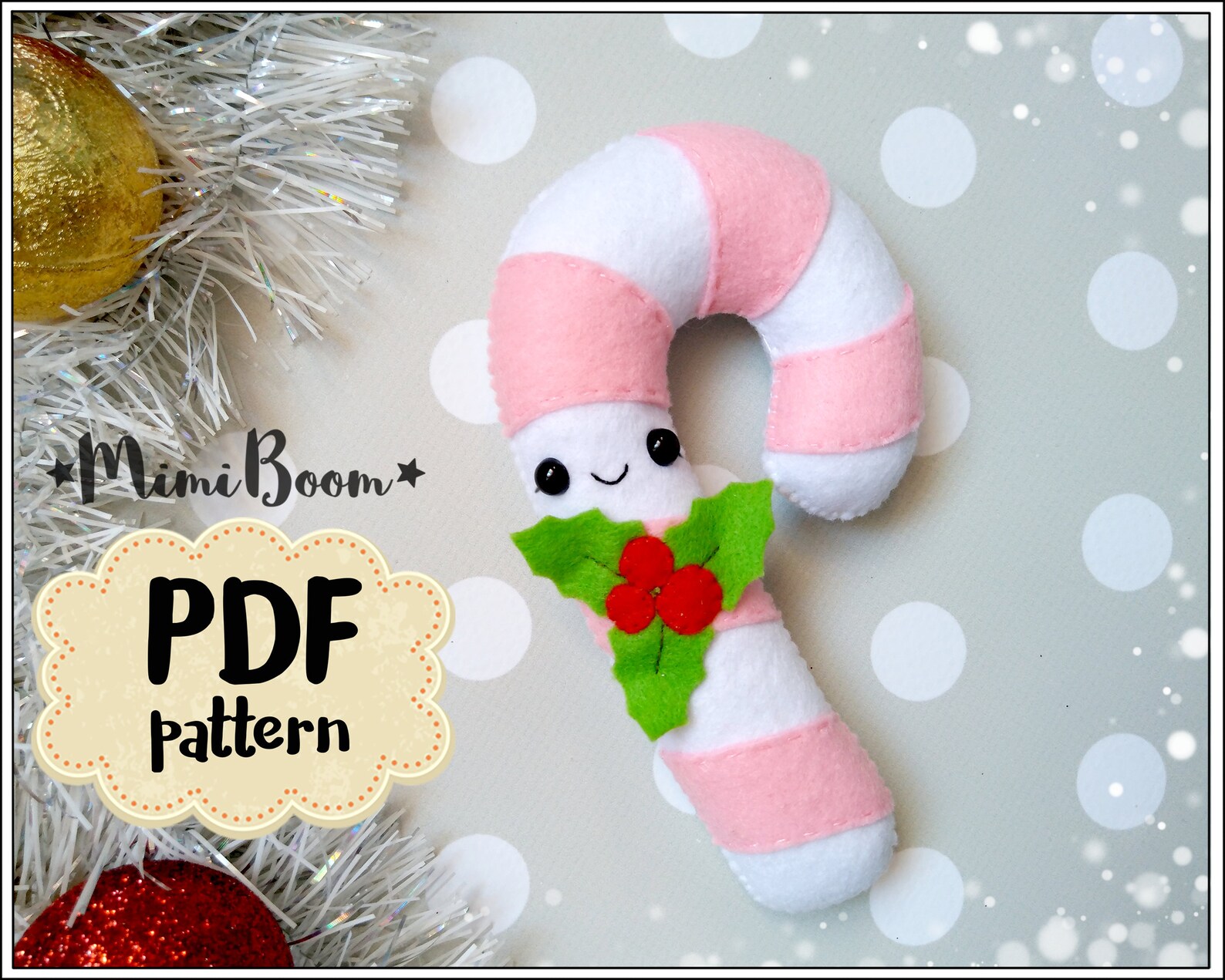 Candy cane felt pattern Christmas felt pattern Candy cane Etsy