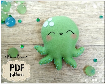Cute Felt Octopus PDF pattern - Felt ornament Easy sewing Tutorial - Sealife Ocean plushie - Step by step guide - Hand sewn softie DIY gift