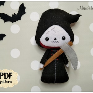 Grim Reaper pattern Halloween pattern felt Grim Reaper doll Halloween cute pattern PDF pattern Death doll pattern felt Easy pattern PDF