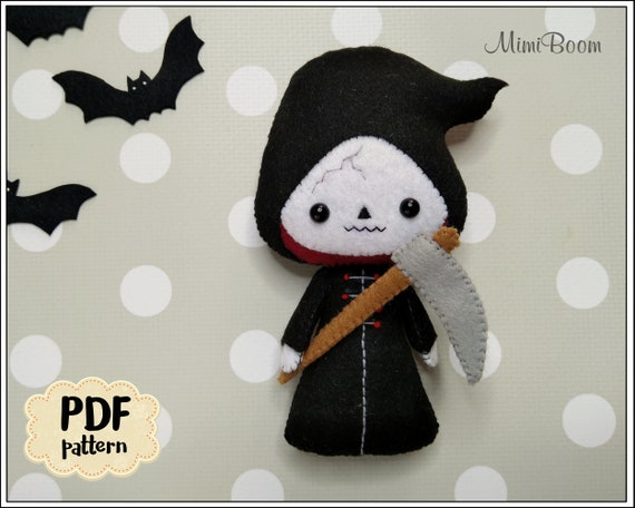 Grim Reaper pattern Halloween pattern felt Grim Reaper doll Halloween cute pattern PDF pattern Death doll pattern felt Easy pattern PDF
