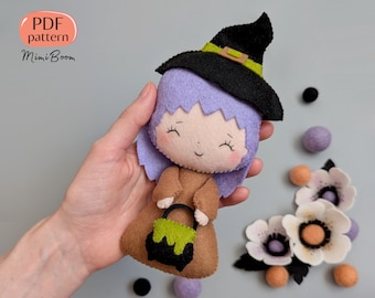 Padrão de bruxa feltro Padrão de Halloween Padrão de enfeite de bruxa feltro Padrão de boneca de bruxa Padrão de pelúcia de Halloween Feltro de padrão mágico
