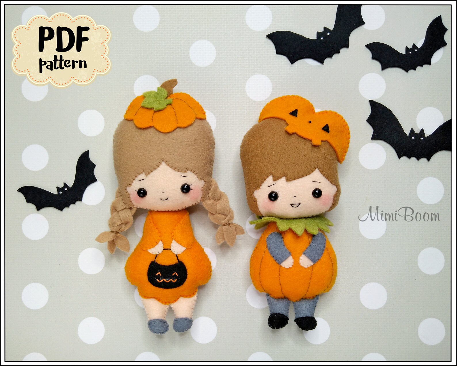 Cute Halloween Dolls Pattern Halloween Pumpkin Pattern Felt Etsy