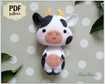 Cow pattern Felt sewing pattern Cow PDF tutorial Cow plushie pattern Farm animals pattern Easy pattern Farm baby mobile pattern felt