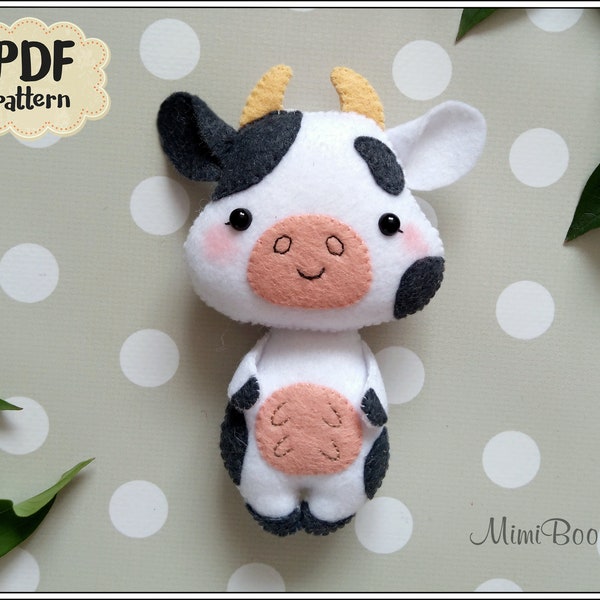 Cow pattern Felt sewing pattern Cow PDF tutorial Cow plushie pattern Farm animals pattern Easy pattern Farm baby mobile pattern felt