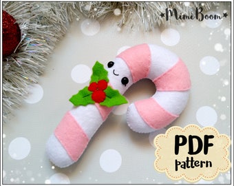 Candy cane felt pattern Christmas felt pattern Candy cane ornament sewing pattern Advent calendar felt patterns Candy cane sewing DIY