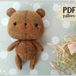 Cute bear teddy style Pattern felt Bear sewing pattern Bear ornament PDF pattern Animals pattern Pocket doll pattern Pocket animals pattern
