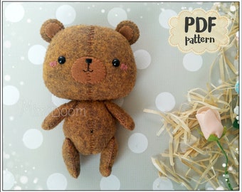 Cute bear teddy style Pattern felt Bear sewing pattern Bear ornament PDF pattern Animals pattern Pocket doll pattern Pocket animals pattern