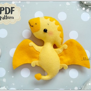 Felt pattern dinosaur Easy PDF pattern dinosaur felt Sewing pattern pterodactyl pattern Cute dinosaur ornament pattern DIY dinosaur sewing