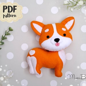 Corgi felt pattern PDF ornament welsh corgi felt ornament animals sewing tutorial Pet lovers Pets pattern Craft with kids