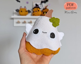 Enfeite de abóbora fantasma de feltro para Halloween: brinquedo de pelúcia costurado à mão (padrão de costura em PDF)