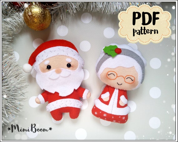 Christmas Pattern Felt Santa Claus And Mrs Claus Pattern Pdf Christmas Ornaments Felt Pattern Santa Sewing Tutorial Christmas Diy Ornaments