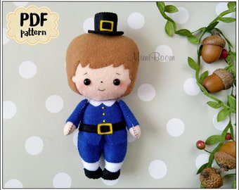 Thanksgiving pattern felt Pilgrim pattern Thanksgiving Pilgrim doll pattern felt Thanksgiving PDF pattern Thanksgiving ornament felt pattern