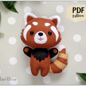 Cute red panda pattern Felt sewing pattern red panda PDF tutorial Red panda plushie pattern Animals pattern Easy pattern baby mobile pattern