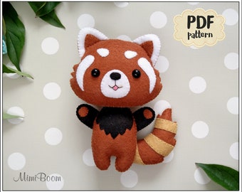 Cute red panda pattern Felt sewing pattern red panda PDF tutorial Red panda plushie pattern Animals pattern Easy pattern baby mobile pattern