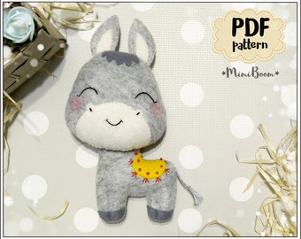 Felt pattern donkey Easy PDF pattern donkey Sewing pattern Animals pattern Cute donkey Plushies pattern DIY donkey ornament felt pattern