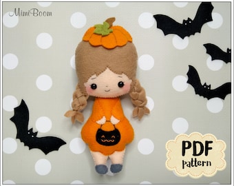 Pumpkin doll pattern Halloween doll pattern felt Pumpkin pattern PDF Cute Halloween pattern Halloween girl ornament Easy pattern PDF