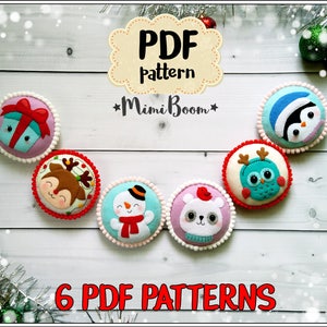 Christmas ornament pattern 6 Christmas baubles pattern felt ornaments Christmas Owl sewing pattern Christmas baubles felt pattern Snowman