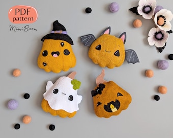 Conjunto de 4 padrões de abóbora de Halloween Padrão de feltro de Halloween Padrão de feltro de abóbora Padrão de pelúcia de abóbora Pelúcias de Halloween