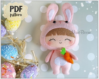 Felt Bunny pattern PDF Easter bunny pattern PDF pattern bunny Easy sewing pattern felt ornament PDF pattern bunny Easter ornaments pattern